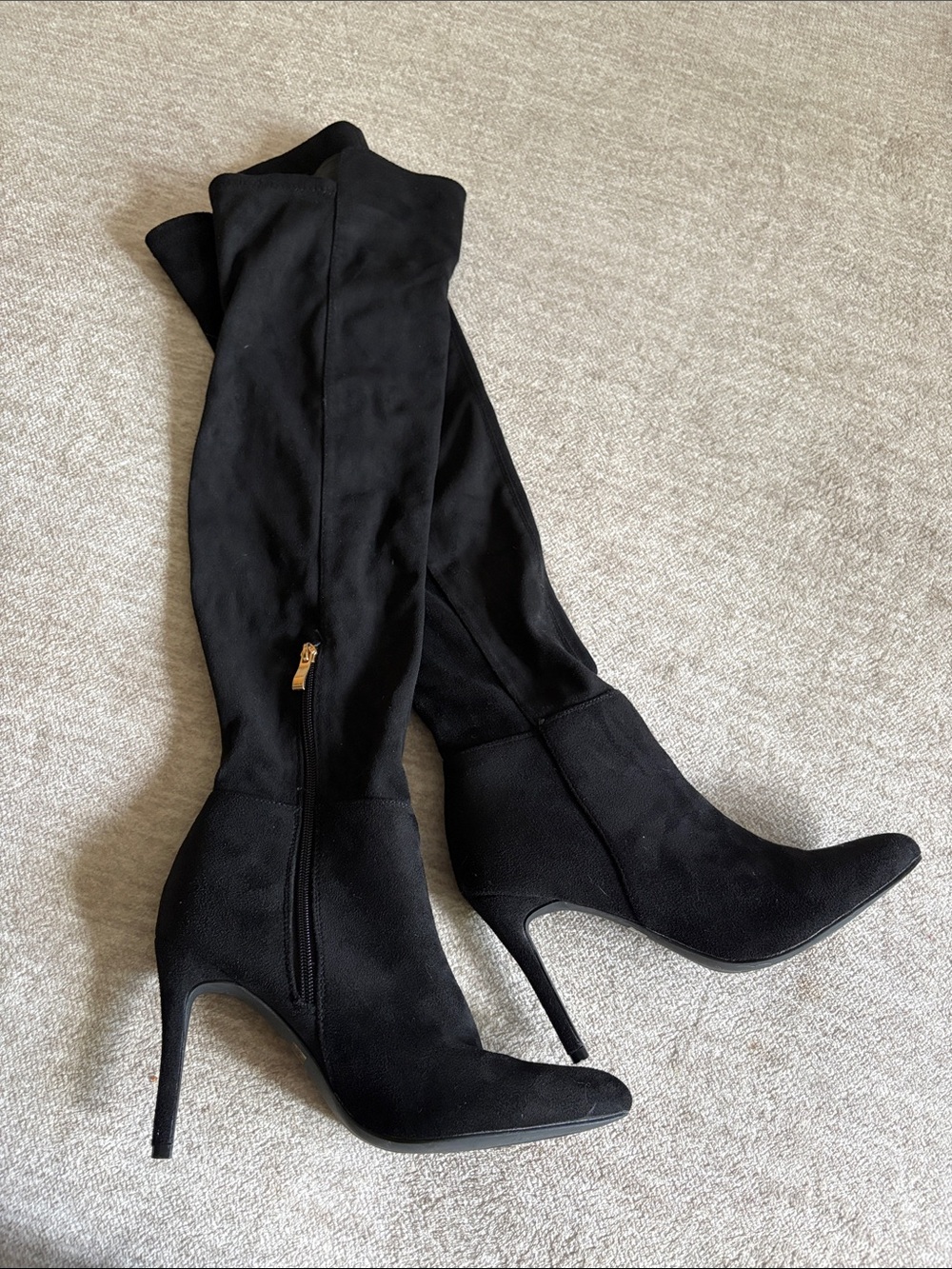 Amazon Black Over-the-Knee Stiletto Boots with Side Zip